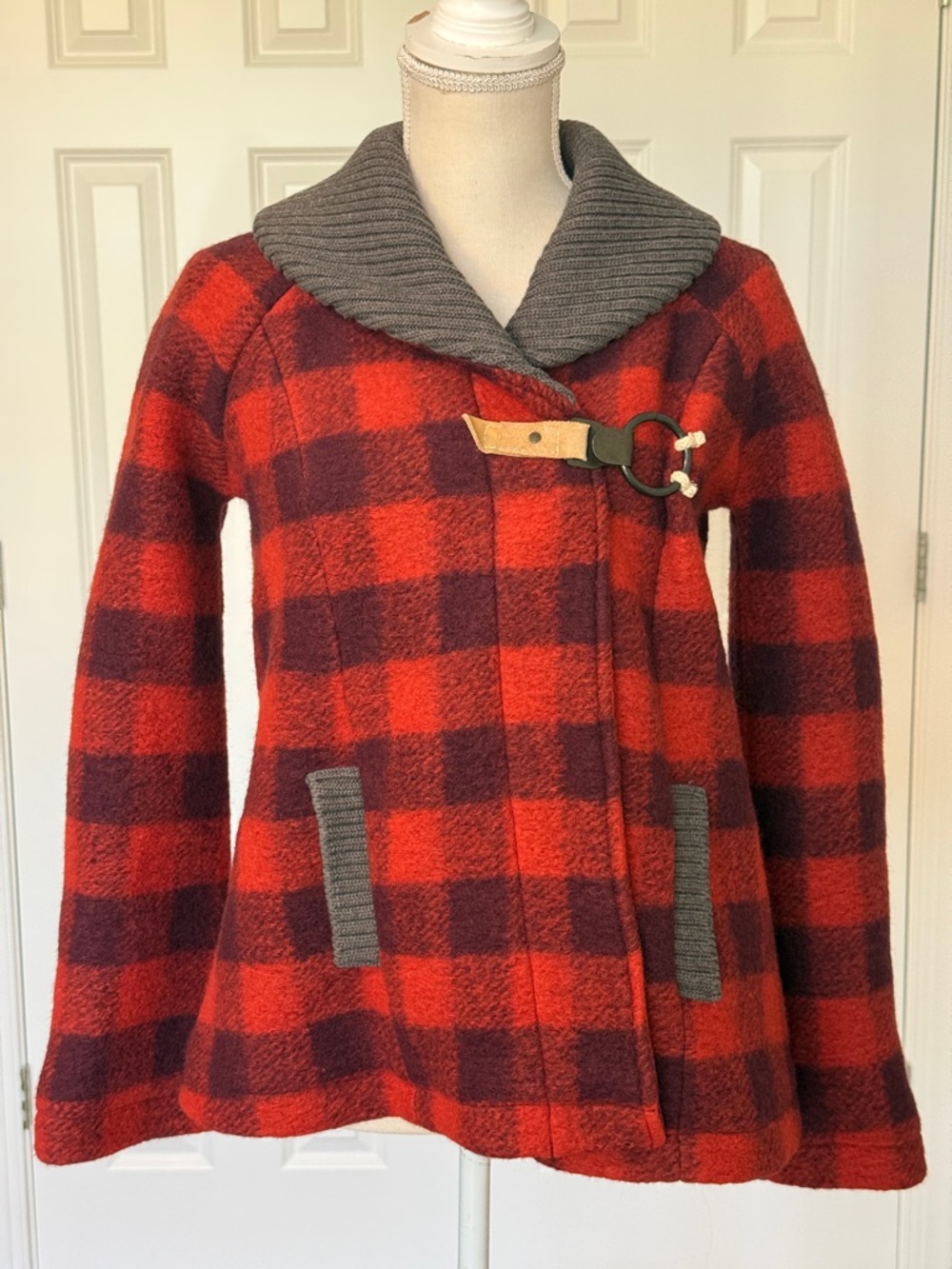 Free People Buffalo Red Plaid Wool Jacket Coat Sz 0